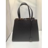 A Fendi 3Jours black leather tote bag with gold coloured bars to the base of the straps and a