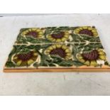Six Victorian tiles by William de Morgan circa 1885, BBB yellow sunflowers, each tile with single