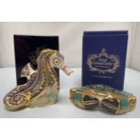 Two various Royal Crown Derby paperweights ‘Coral Seahorse’ and ‘Cromer Crab’, both boxed with