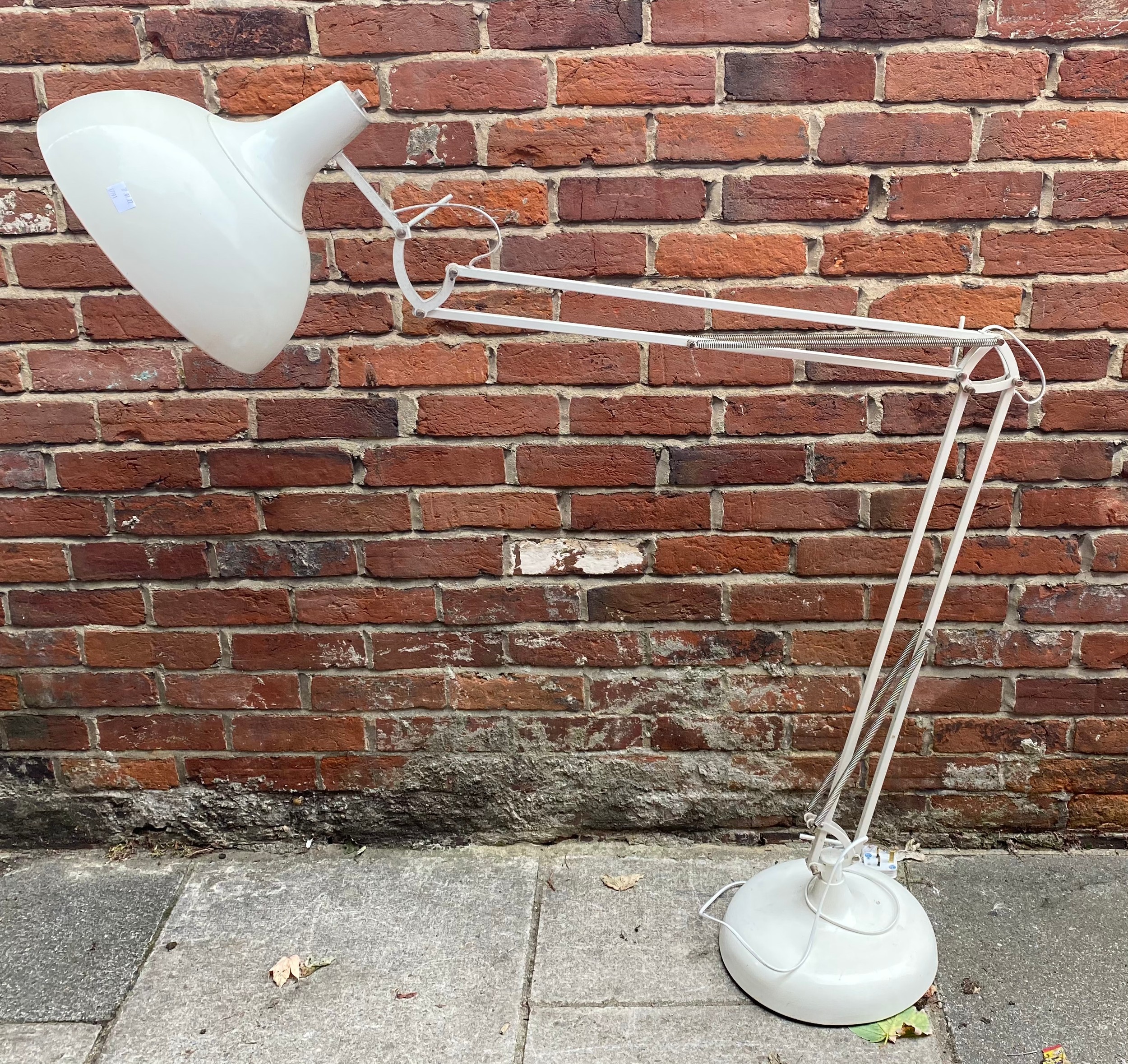 A floor standing white metal Anglepoise style lamp raised on circular base, approx. 200cm high - Image 2 of 3
