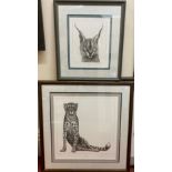 Gary Hodges (b.1954) ‘Cheetah’ and ‘Caracal’ pencil signed, limited edition prints number 285/1250