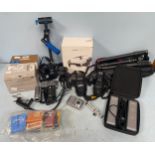 A Mavic Air remote control drone, boxed, together with a quantity of camera equipment including an