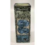 A Troika Pottery coffin vase decorated by Vicky Drew, with incised and painted abstract decoration