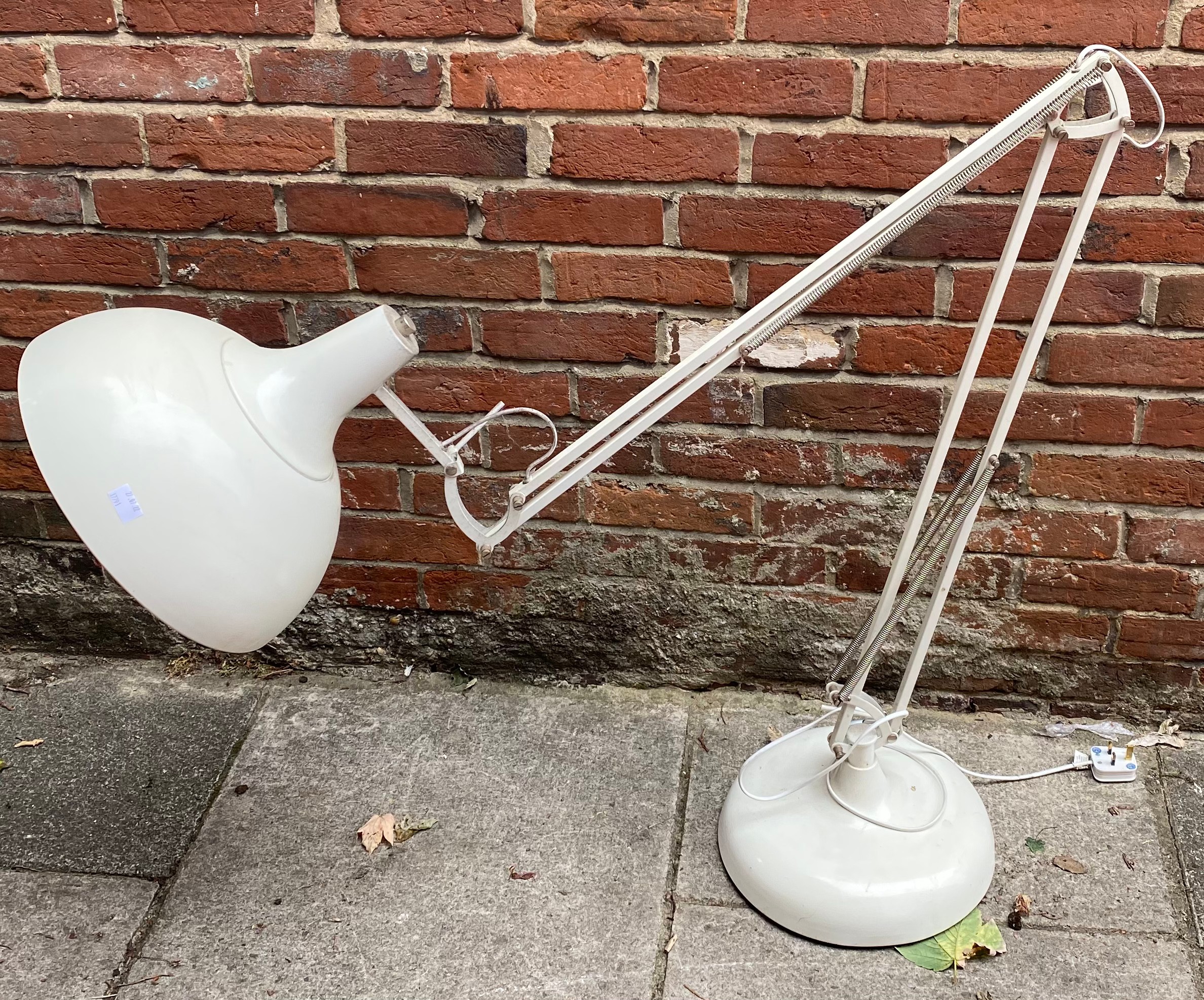 A floor standing white metal Anglepoise style lamp raised on circular base, approx. 200cm high - Image 3 of 3