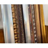 Approximately 15 picture frame lengths in various colours and mouldings, the longest approx. 4m