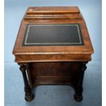 A Victorian burr walnut Davenport desk, with drawers to one side and opposing faux drawers, top