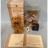 A Royal Crown Derby Steiff collectors bear with blonde mohair and colourful paws, miniature Royal