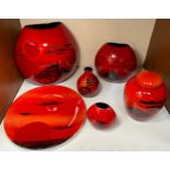Six Poole Pottery ‘African Sky’ pieces including three graduated ovoid vases, a globular vase,