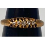 An 18ct gold five-stone diamond ring, size 'O', estimated 0.06pts, 2.46g