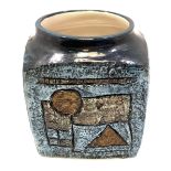 A Troika Pottery marmalade pot decorated by M. Murrell, with incised and painted abstract decoration