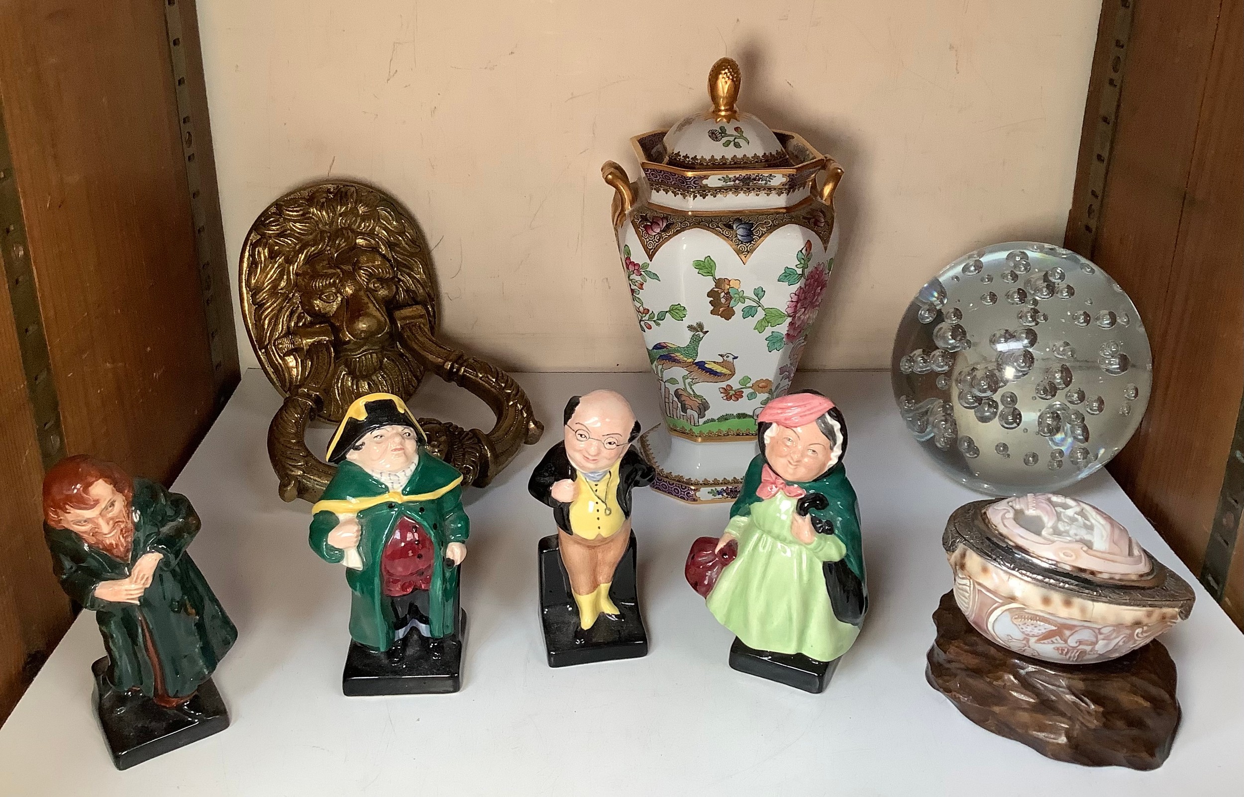 Various collectables including four Royal Doulton figures ‘Pickwick’, ‘Bumble’, ‘Fagin’ and ‘Sairy