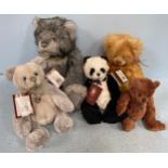 Five various Charlie Bears designed by Isabelle Lee including ‘Gordy No. CB171760’, plush grey