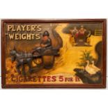 A Player’s “Weights” advertising sign for cigarettes, carved in relief with a man smoking a pipe