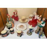 Five Royal Doulton figures including ‘The Puppetmaker HN 2253’, ‘Fortune Teller HN 2159’, ‘Autumn