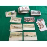 Approximately 290 standard-size postcards in a showbox with some interesting finds inside. The cards