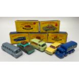 Five Lesney Matchbox series diecast model vehicles, examples include No. 38 Vauxhall Victor Estate