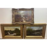 John Tunstall Haverfield (1825 - 1885) Two country landscape studies with rivers in woods and