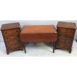 A 19th century mahogany Pembroke table, together with a pair of reproduction four-drawer bedside