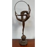 After JP Morante, an art deco style bronze figure of a naked lady ‘Hoop Dancer’, with base marked ‘