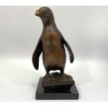 Gary Hodges (b.1954) ‘Jackass’ (Penguin) Bronze sculpture of a penguin, raised on square pedestal