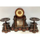 A 19th century French black slate rouge marble and gilt metal mounted three piece clock garniture,