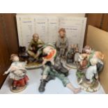 Six various Capodimonte porcelain figure groups including a boy eating a slice of watermelon, a