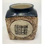 A Troika Pottery marmalade pot decorated by Louise Jinks, with incised and painted abstract