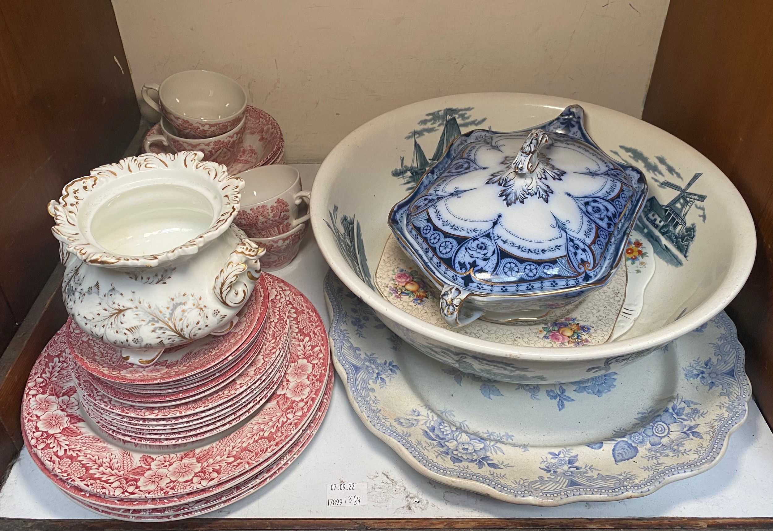 A quantity of Broadhurst Constable Series tea wares, together with a large Delph bowl decorated with