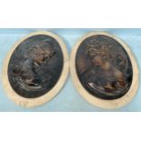 After Louis Alexandre Bottee (French, 1852-1940) A pair of bronze oval plaques depicting portraits