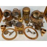 Various ships binnacle brass dome covers and housings together with various gimbled wall brackets,