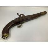 A 19th century 15-bore percussion lock sea service pistol, 10-inch steel barrel, brass fittings, (as