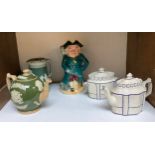 A Burligton Pottery 'Pirate' toby jug, together with a silicon china moulded teapot and covered