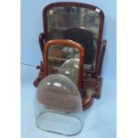 Two various platform mirrors together with a Victorian oval glass dome and a large copper kettle (3)