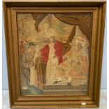 A Regency silkwork picture of 'The Three Wise Men Before Herod,' in original giltwood glazed