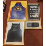 Royal Naval culinary interest, four framed collectables including a Pusser’s rum apron, National