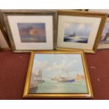 Three various paintings comprising Rex Phillips, harbour side study, framed oil on canvas, 40 x