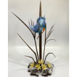 An Albany porcelain and bronze figure of a Kingfisher amongst reeds with yellow flowers to base (th