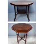 An Edwardian pollard oak veneered octagonal occasional table with central inlaid satinwood,