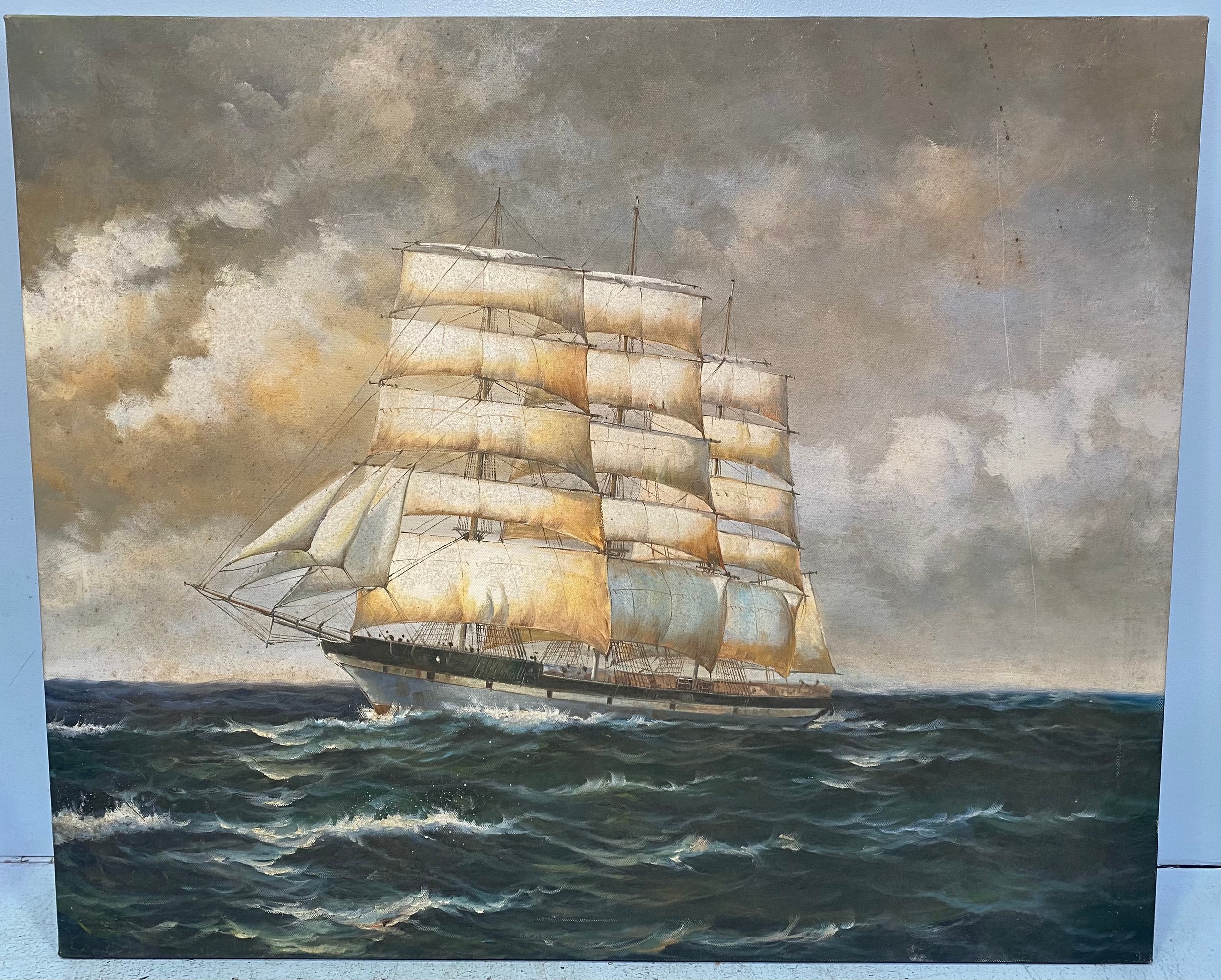 A modern painting of a tea clipper at sea, oil on canvas, 50 x 60cm