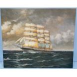 A modern painting of a tea clipper at sea, oil on canvas, 50 x 60cm