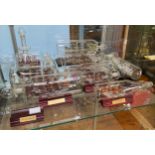 Eleven various glass ships in bottles, various sizes, each on 'named' wooden stands