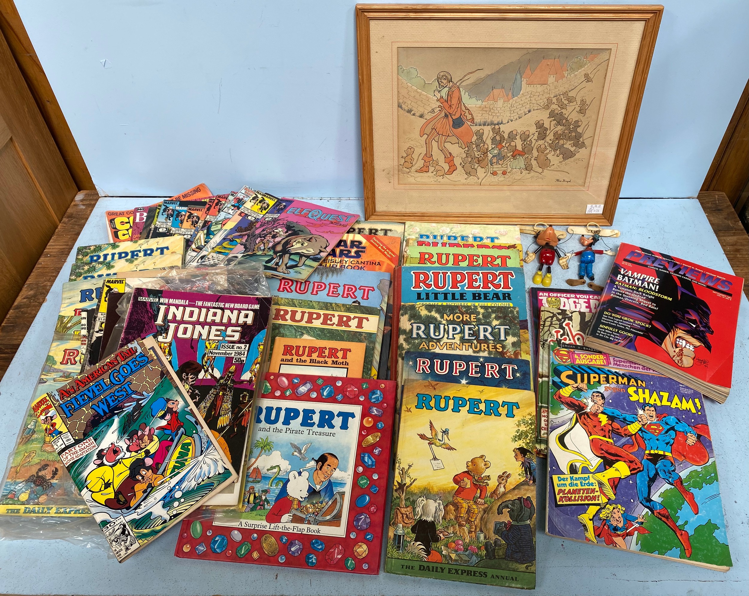 Various Rupert annuals including 60s & 70s editions, Magic Beano Book, Star Wars pop-up book,