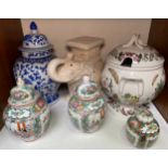 Various ceramics including a Portmeirion tureen and cover, pair of Chinese jars and covers, small