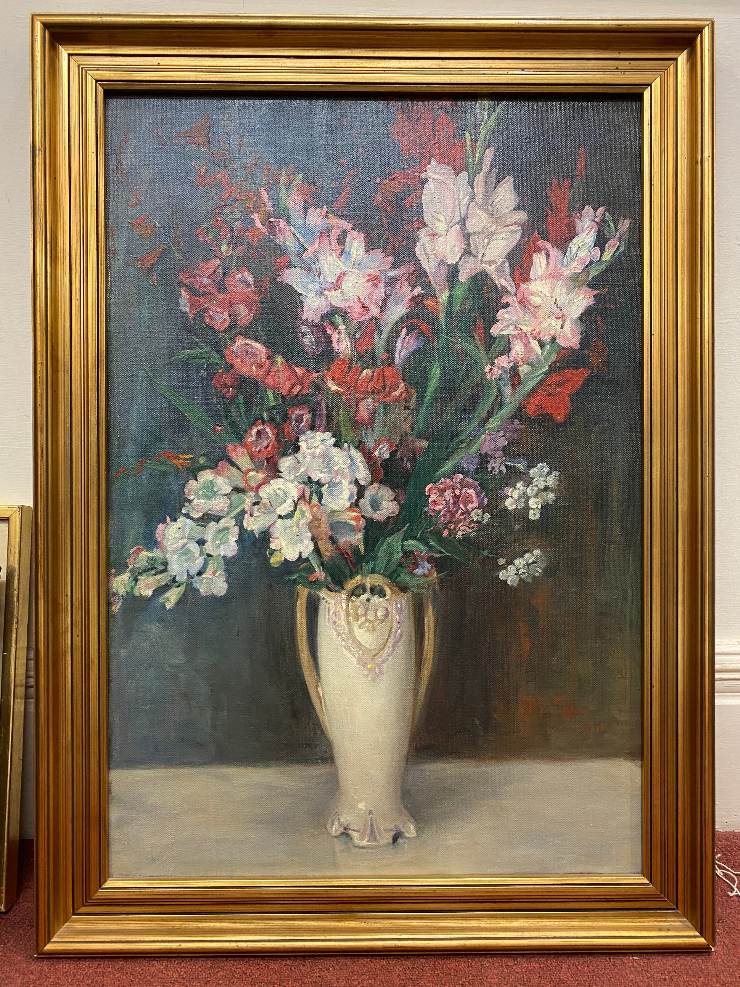 Still life study of flowers in a vase, signed ‘J. T. Cope’ and dated 1914, oil on canvas, framed. 73