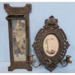 A Victorian brass frame with mirrored panel from a Stamp Vending machine, 41x12.5cm, together with a