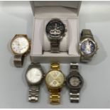 Six assorted gents wristwatches comprising a stainless steel Accurist chronograph, a Seiko 5