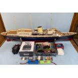 A large scratch built remote control model of The Royal Yacht Britannia, with working lights, in