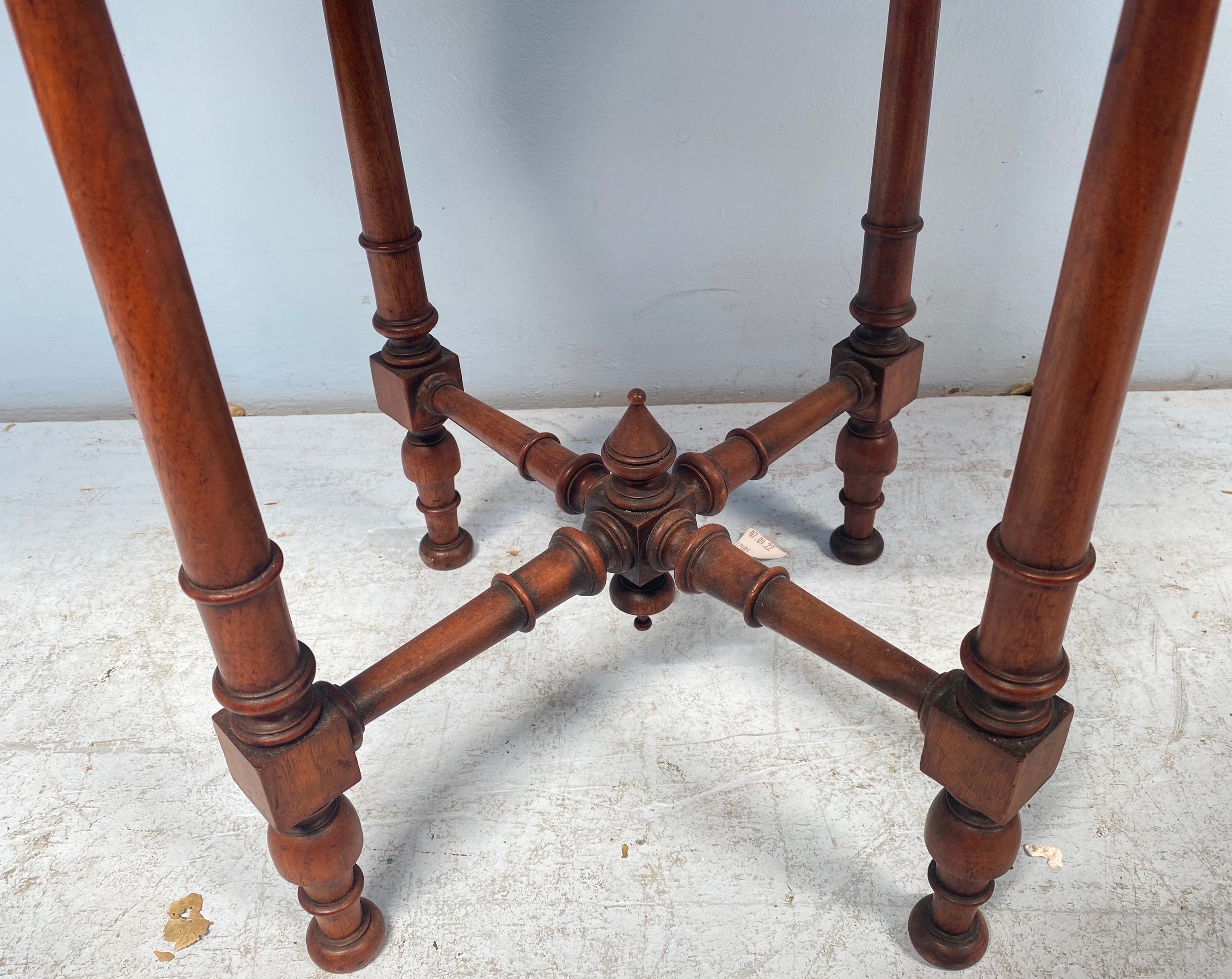 An Edwardian pollard oak veneered octagonal occasional table with central inlaid satinwood, - Image 5 of 7