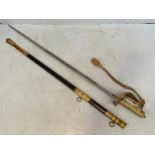 A George VI naval officer's dress sword, 32" blade with 3/4 fuller and burnished Arabesque