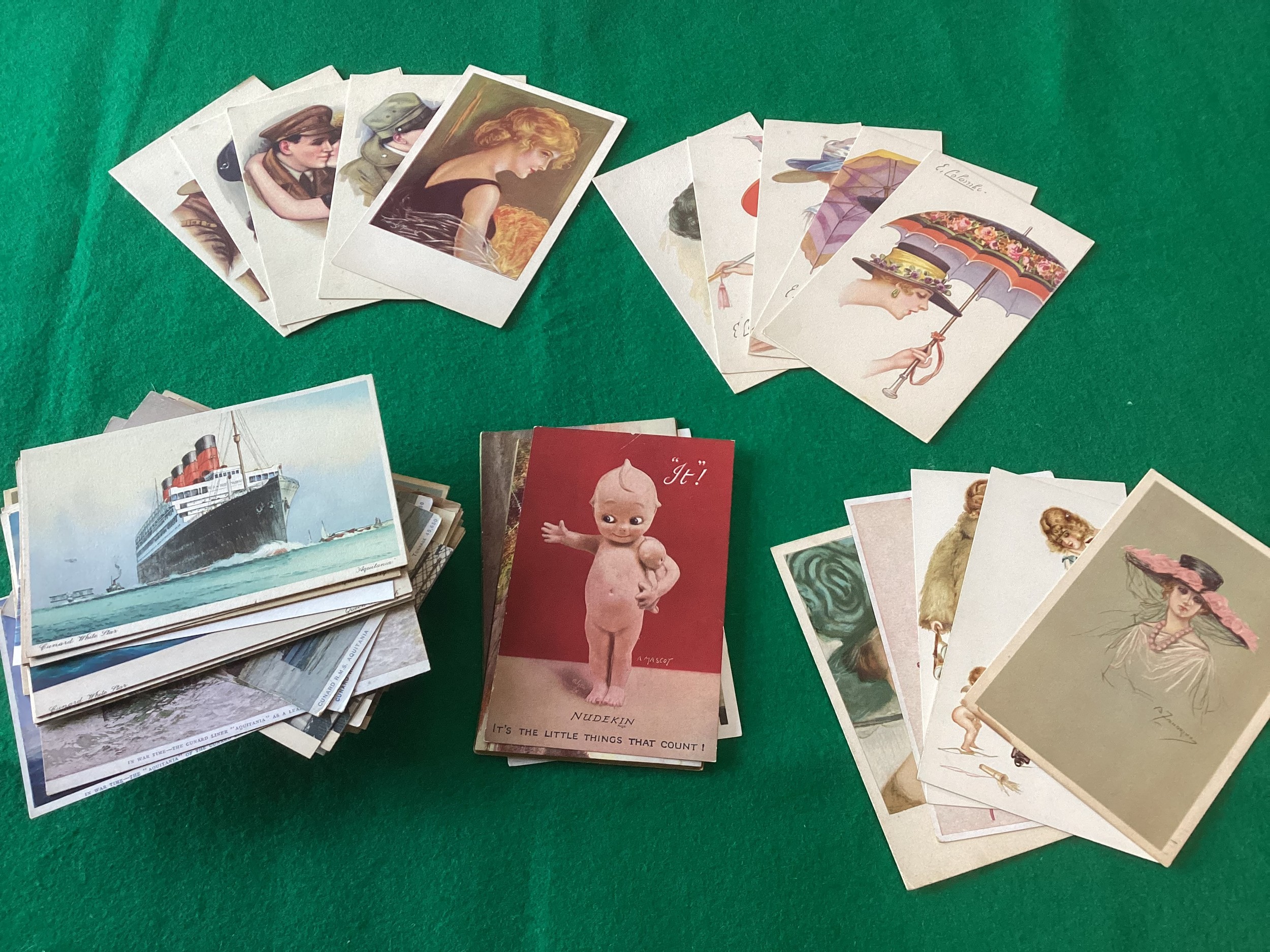 Approximately 90 shipping and 15 artist signed glamour cards, featuring some well collected artists.